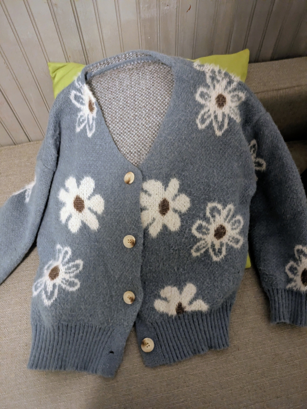 Blue Floral Knit Cardigan Sweater